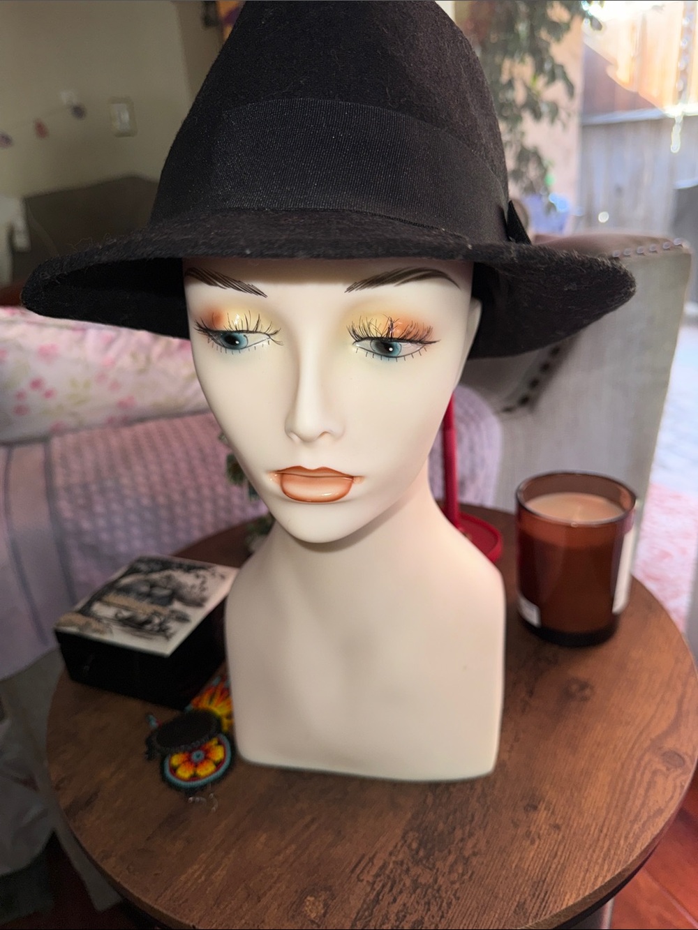 Candie's Black Felt Fedora with Grosgrain Bow